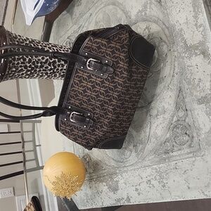 FOSSIL WOMEN'S LEATHER AND CANVAS SHOULDER BAG